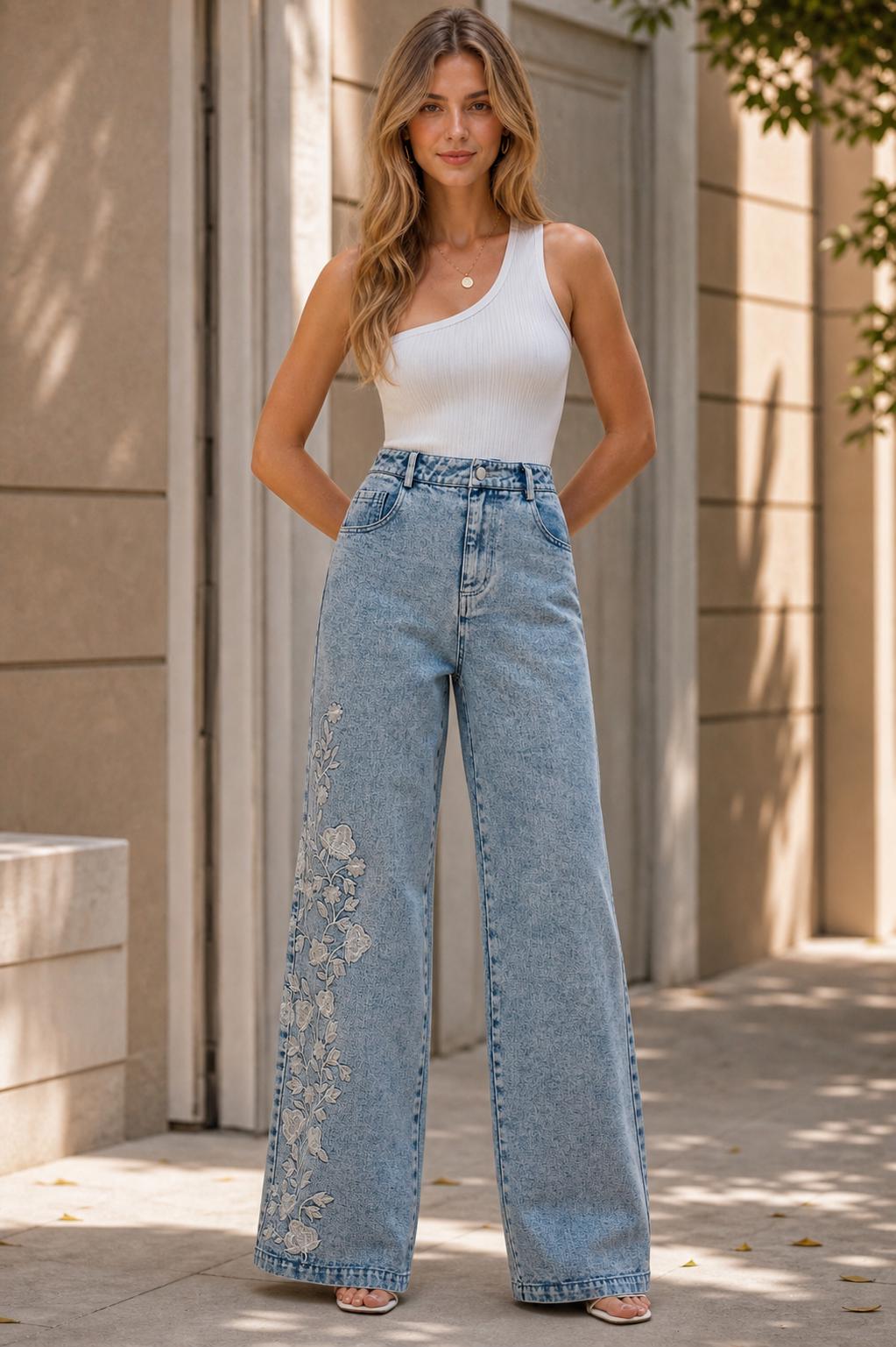 Light Blue High Waist Wide Leg Denim Jeans